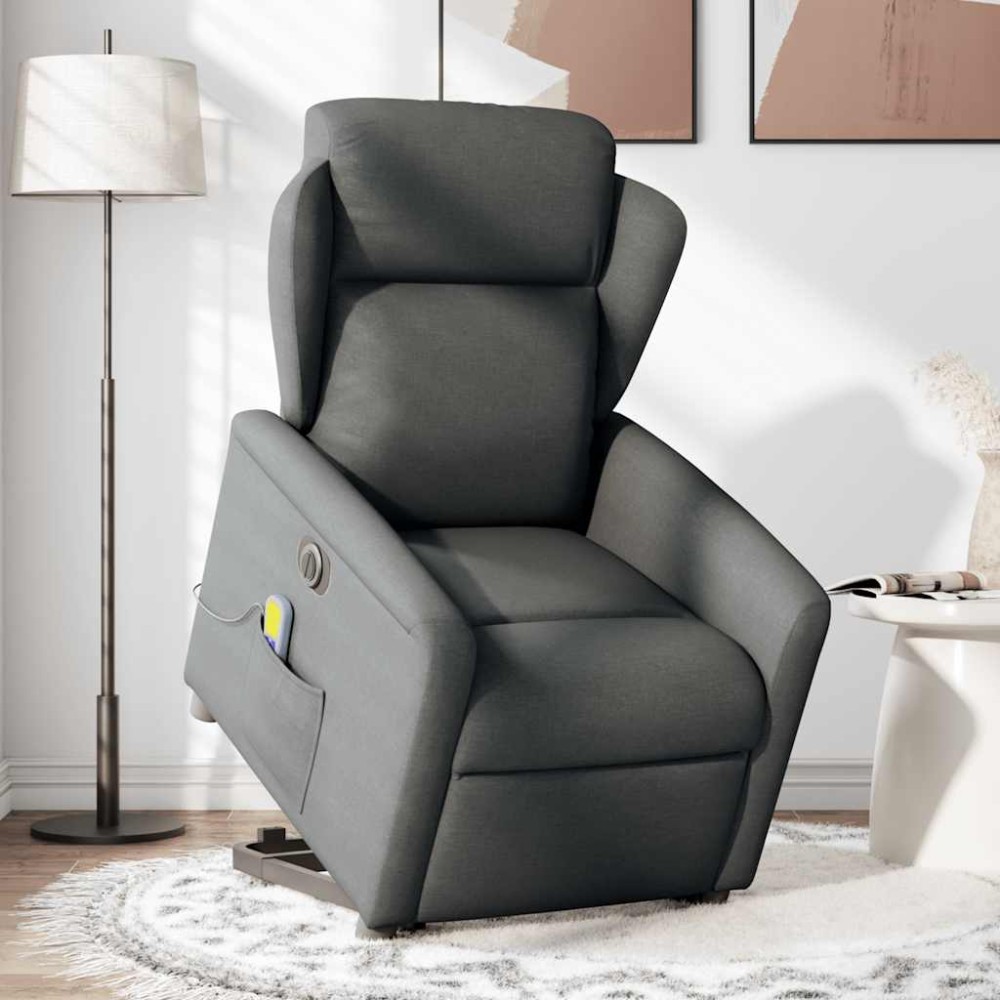 vidaXL Fotoliu electric masaj rabatabil cu ridicare, gri închis textil