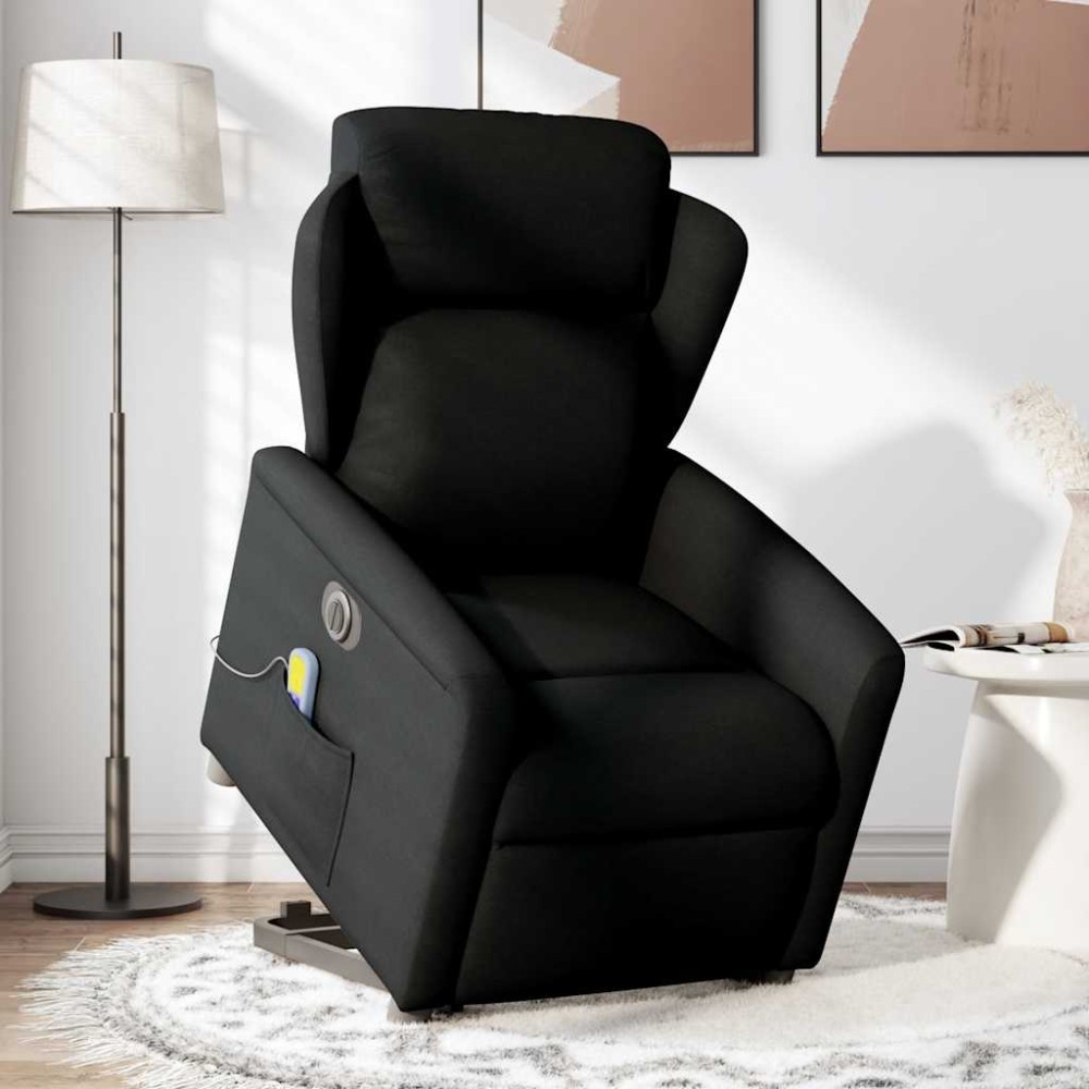 vidaXL Fotoliu electric de masaj rabatabil cu ridicare, negru, textil