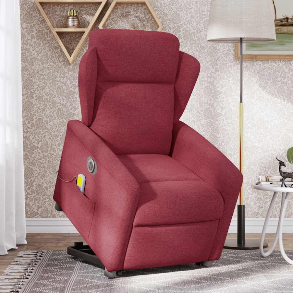 vidaXL Fotoliu de masaj electric rabatabil cu ridicare roșu vin textil