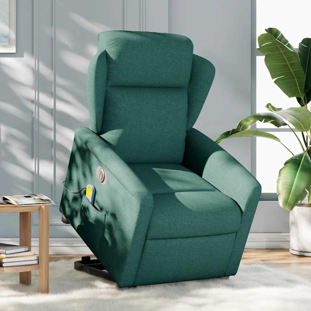 vidaXL Fotoliu electric masaj rabatabil / ridicare verde închis textil