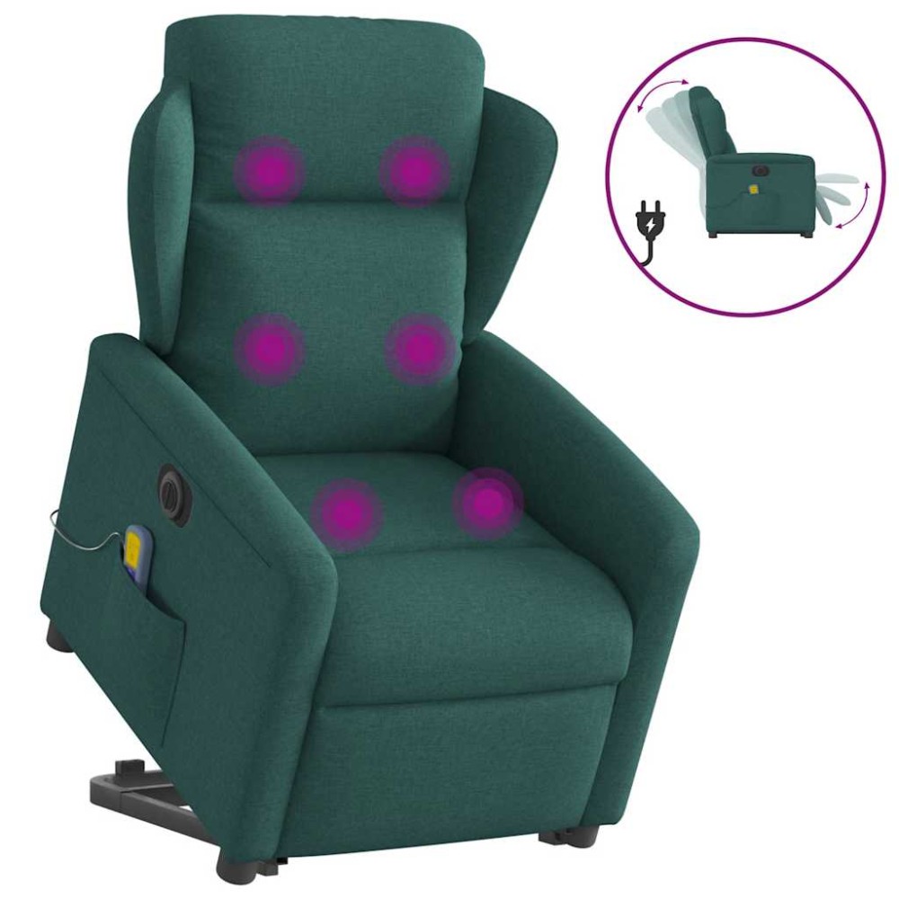 vidaXL Fotoliu electric masaj rabatabil / ridicare verde închis textil