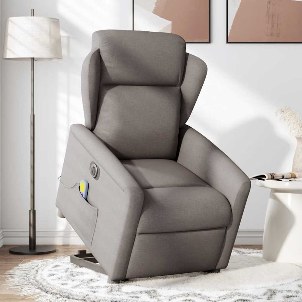 vidaXL Fotoliu electric masaj rabatabil cu ridicare, gri taupe, textil