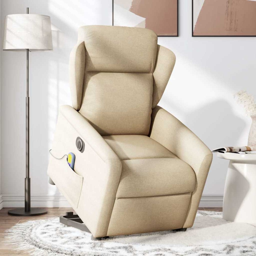 vidaXL Fotoliu electric de masaj rabatabil cu ridicare, crem, textil