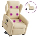 vidaXL Fotoliu electric de masaj rabatabil cu ridicare, crem, textil vidaXL Fotoliu electric de masaj rabatabil cu ridicare, crem, textil