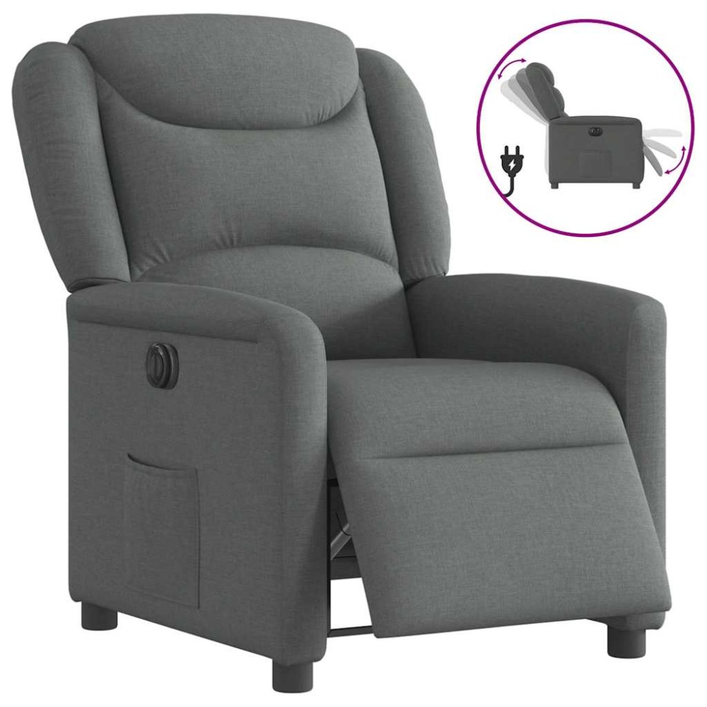 vidaXL Fotoliu rabatabil electric, gri închis, material textil