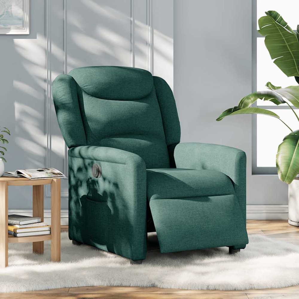 vidaXL Fotoliu rabatabil electric, verde închis, material textil