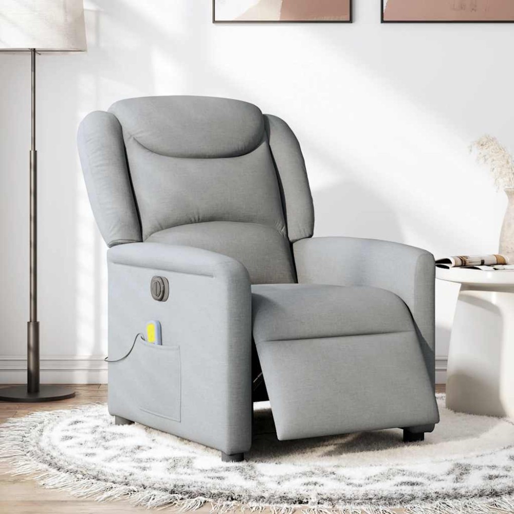 vidaXL Fotoliu electric de masaj rabatabil, gri deschis, microfibră