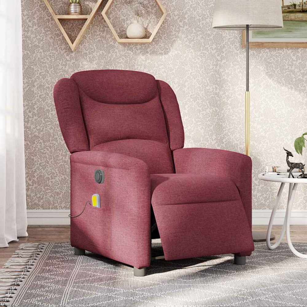 vidaXL Fotoliu electric de masaj rabatabil, roșu vin, textil