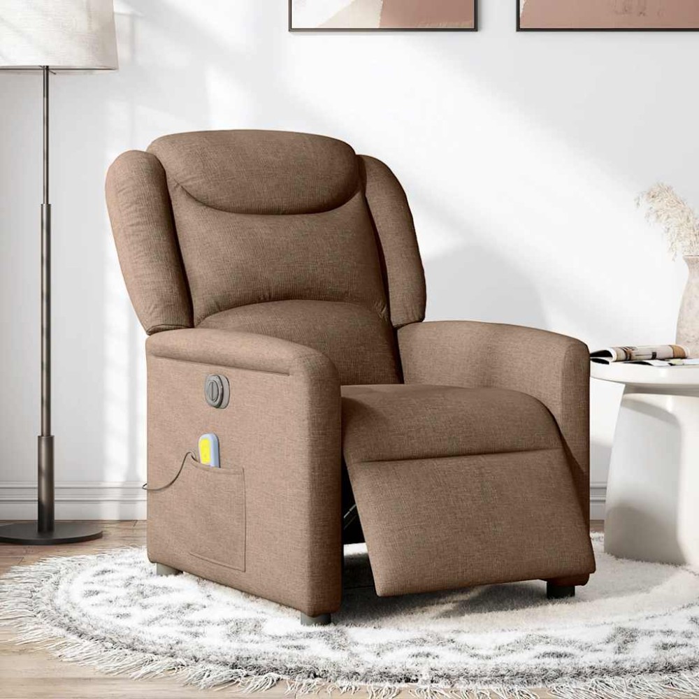 vidaXL Fotoliu electric de masaj rabatabil, maro, textil