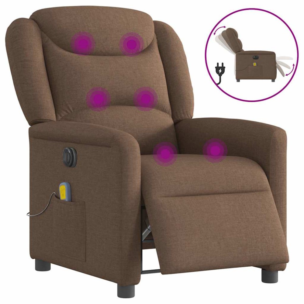 vidaXL Fotoliu electric de masaj rabatabil, maro, textil
