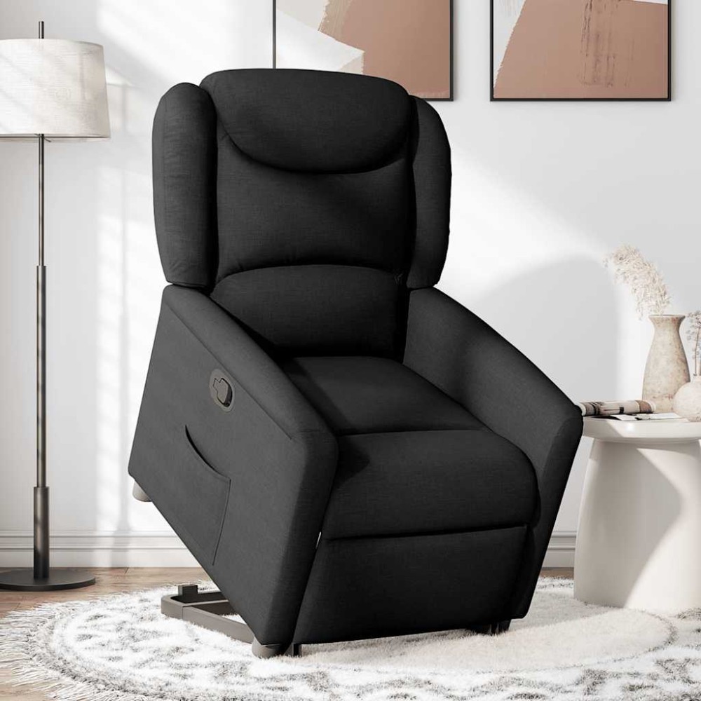 vidaXL Fotoliu rabatabil cu ridicare pe verticală, negru, textil
