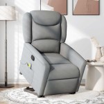 vidaXL Fotoliu de masaj rabatabil cu ridicare, gri deschis, textil vidaXL Fotoliu de masaj rabatabil cu ridicare, gri deschis, textil