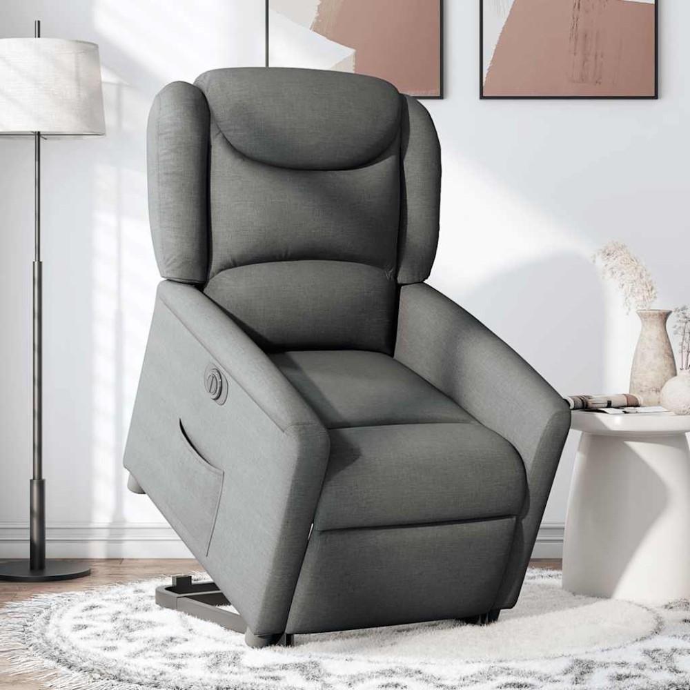 vidaXL Fotoliu electric rabatabil cu ridicare, gri închis, textil