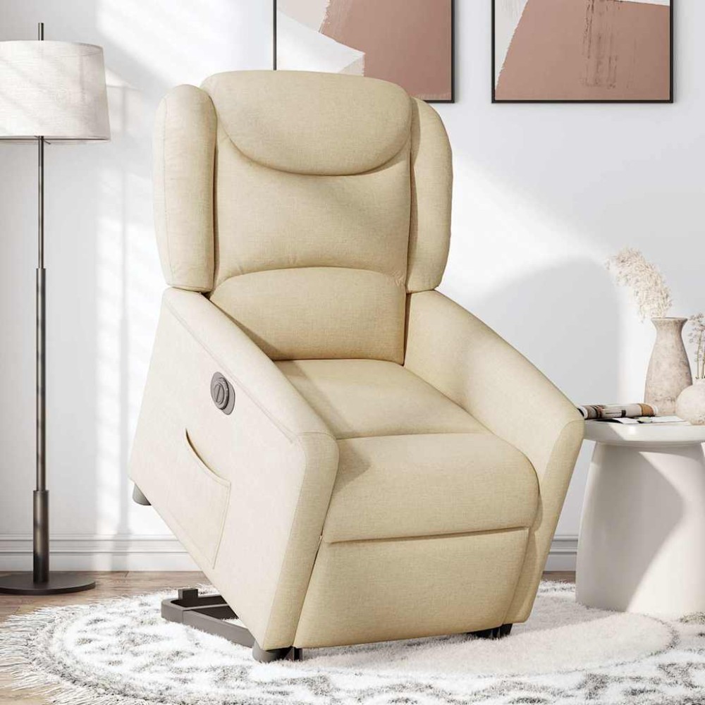 vidaXL Fotoliu electric rabatabil cu ridicare, crem, textil