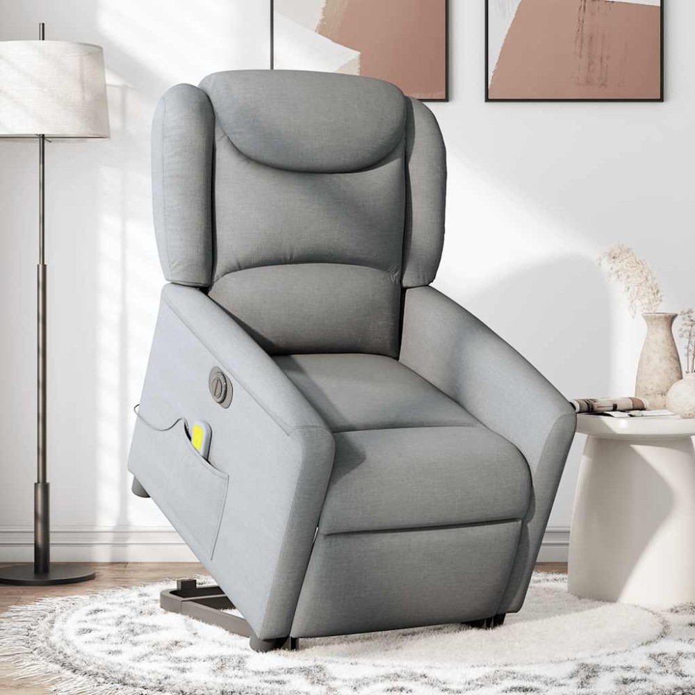 vidaXL Fotoliu electric masaj rabatabil cu ridicare, gri închis textil