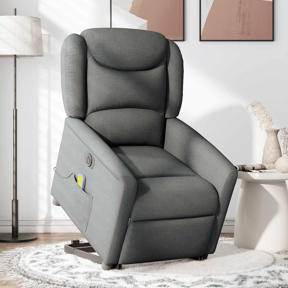 vidaXL Fotoliu electric masaj rabatabil cu ridicare, gri închis textil