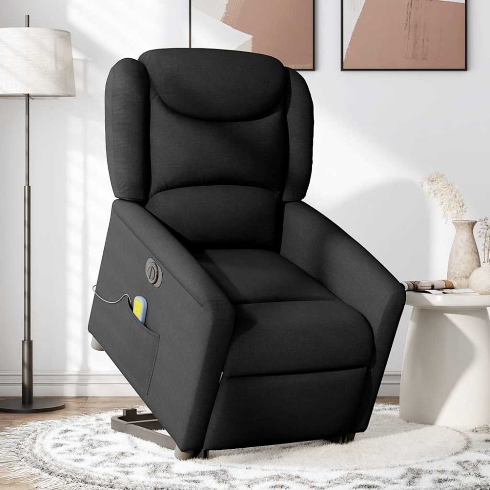 vidaXL Fotoliu electric de masaj rabatabil cu ridicare, negru, textil