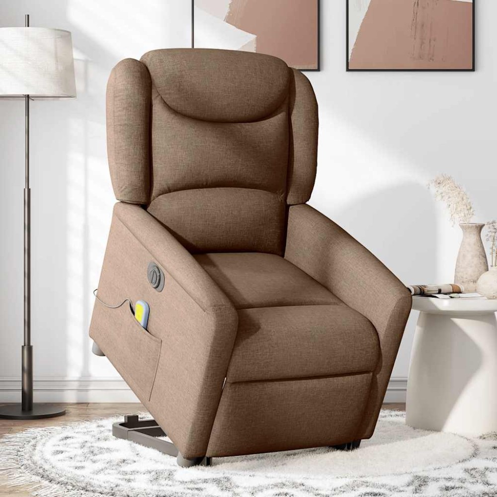 vidaXL Fotoliu electric de masaj rabatabil cu ridicare, maro, textil