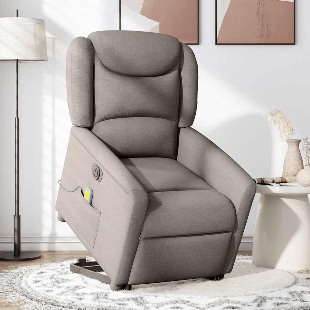 vidaXL Fotoliu electric masaj rabatabil cu ridicare, gri taupe, textil
