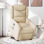 vidaXL Fotoliu electric de masaj rabatabil cu ridicare, crem, textil vidaXL Fotoliu electric de masaj rabatabil cu ridicare, crem, textil