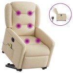 vidaXL Fotoliu electric de masaj rabatabil cu ridicare, crem, textil vidaXL Fotoliu electric de masaj rabatabil cu ridicare, crem, textil