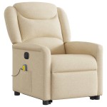 vidaXL Fotoliu electric de masaj rabatabil cu ridicare, crem, textil vidaXL Fotoliu electric de masaj rabatabil cu ridicare, crem, textil