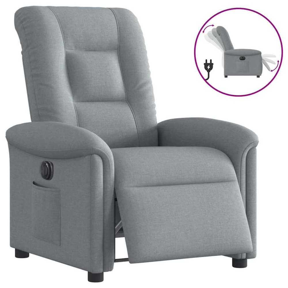 vidaXL Fotoliu rabatabil electric, gri deschis, textil