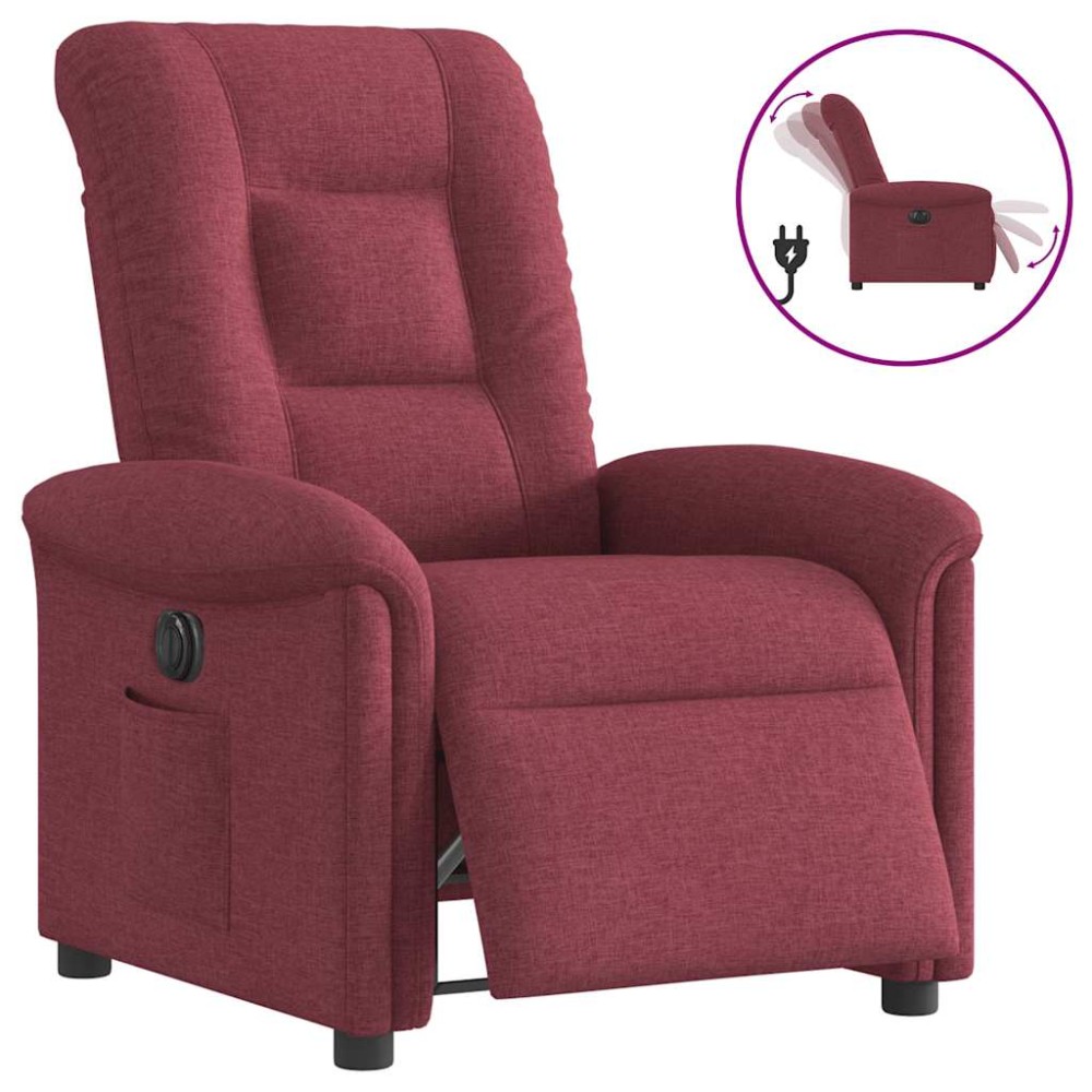 vidaXL Fotoliu rabatabil electric, roșu vin, material textil