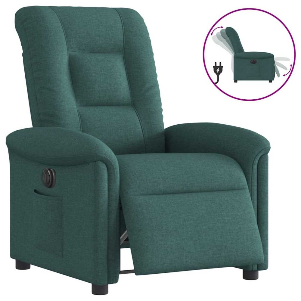 vidaXL Fotoliu rabatabil electric, verde închis, material textil