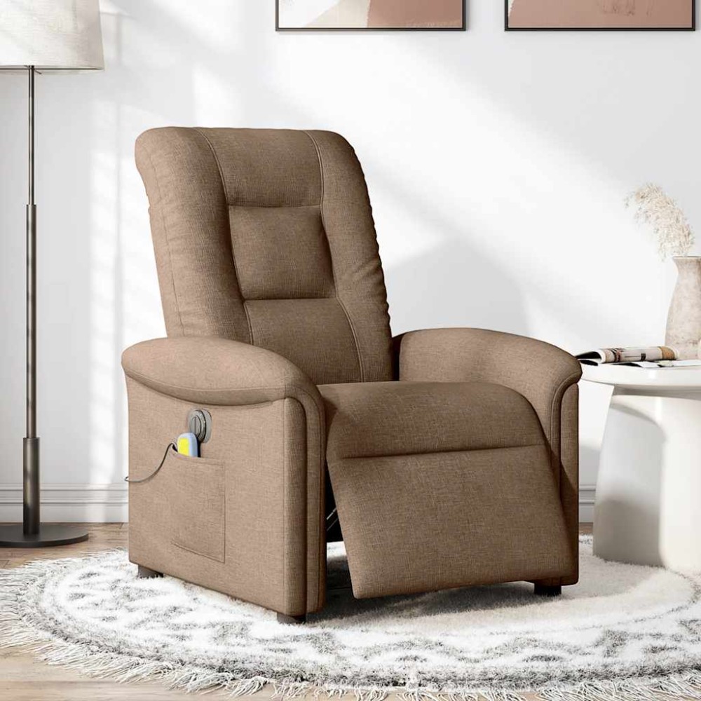 vidaXL Fotoliu electric de masaj rabatabil, maro, textil
