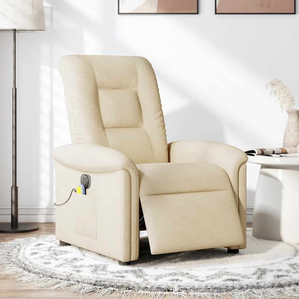 vidaXL Fotoliu electric de masaj rabatabil, crem, textil
