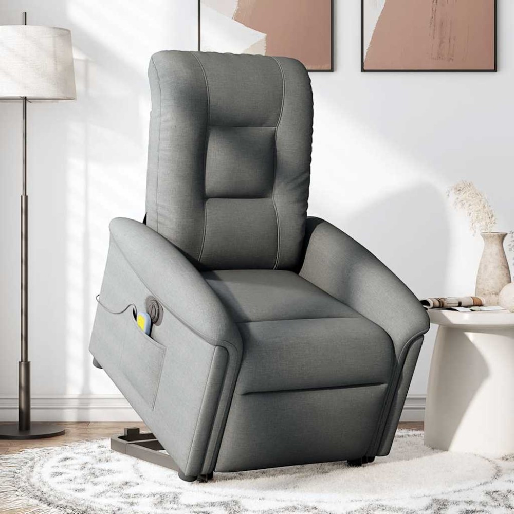 vidaXL Fotoliu electric masaj rabatabil cu ridicare, gri închis textil