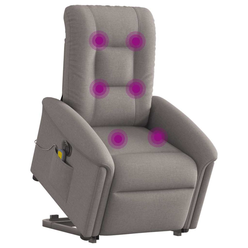 vidaXL Fotoliu electric masaj rabatabil cu ridicare, gri taupe, textil