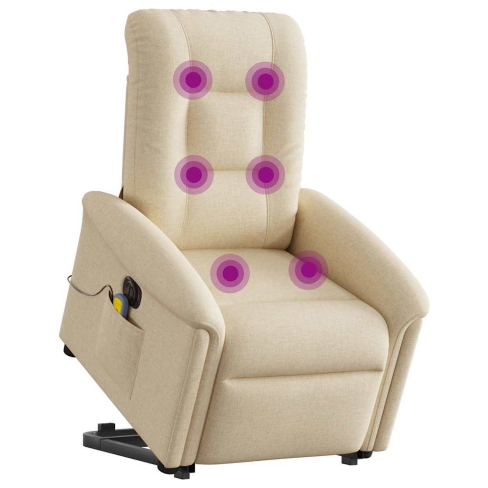 vidaXL Fotoliu electric de masaj rabatabil cu ridicare, crem, textil