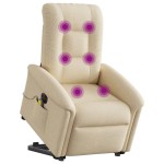 vidaXL Fotoliu electric de masaj rabatabil cu ridicare, crem, textil vidaXL Fotoliu electric de masaj rabatabil cu ridicare, crem, textil