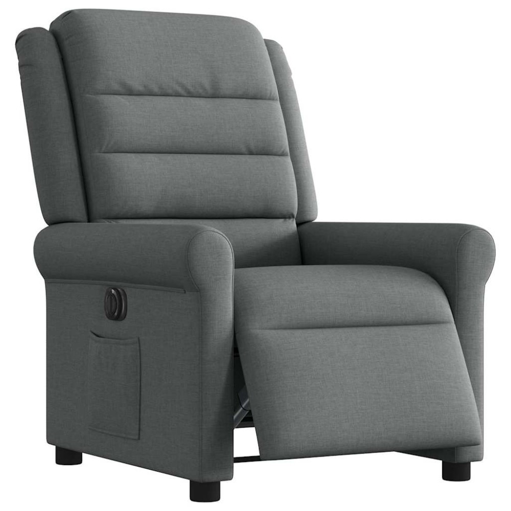 vidaXL Fotoliu rabatabil electric, gri închis, material textil