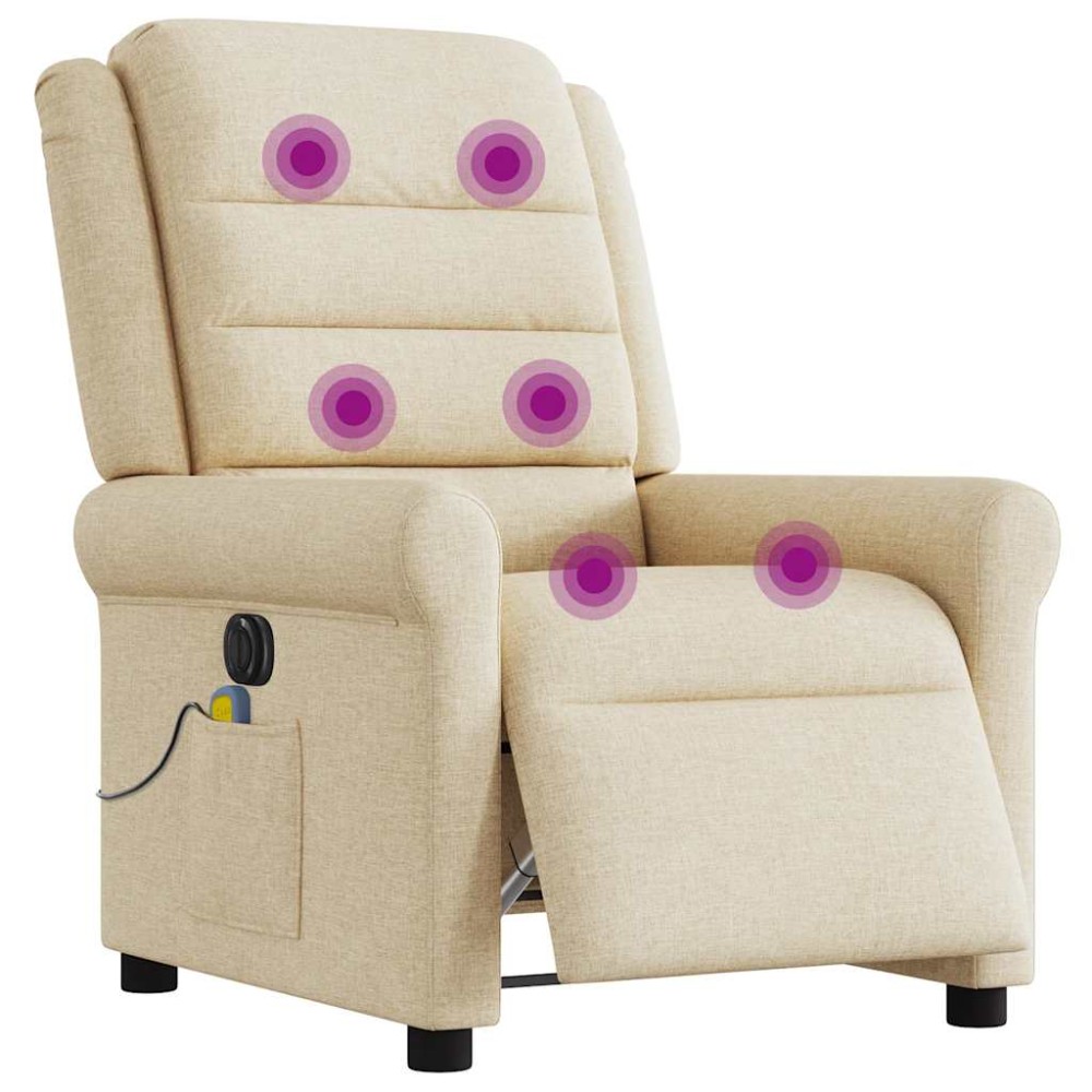 vidaXL Fotoliu electric de masaj rabatabil, crem, textil