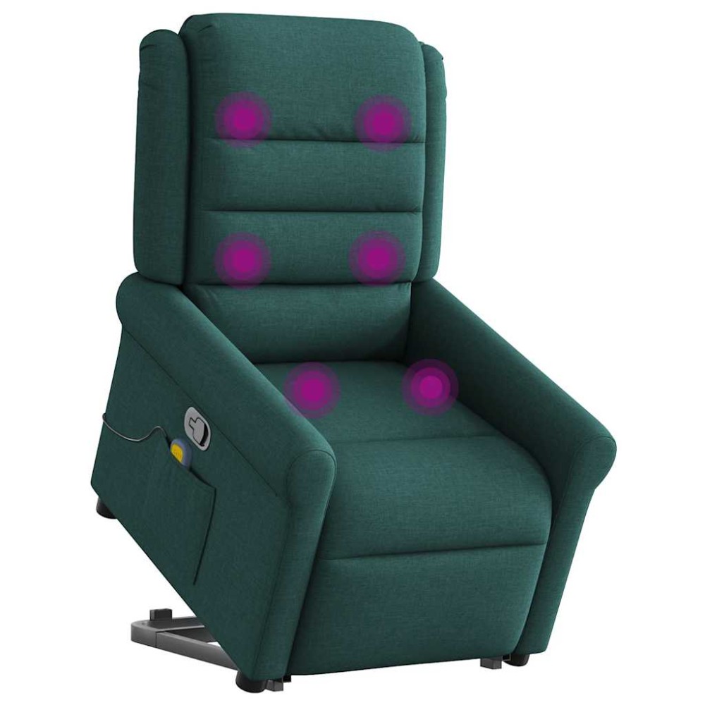 vidaXL Fotoliu rabatabil de masaj, cu ridicare, verde închis, textil