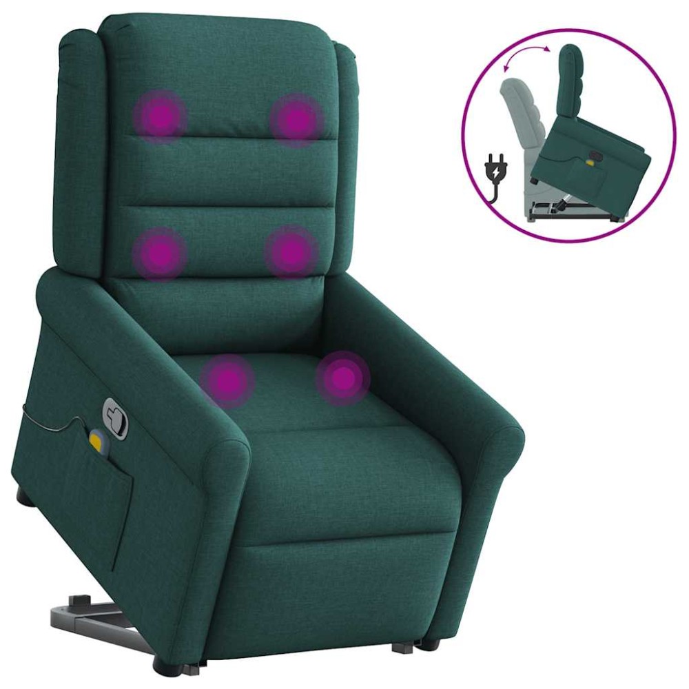 vidaXL Fotoliu rabatabil de masaj, cu ridicare, verde închis, textil