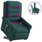 vidaXL Fotoliu rabatabil de masaj, cu ridicare, verde închis, textil