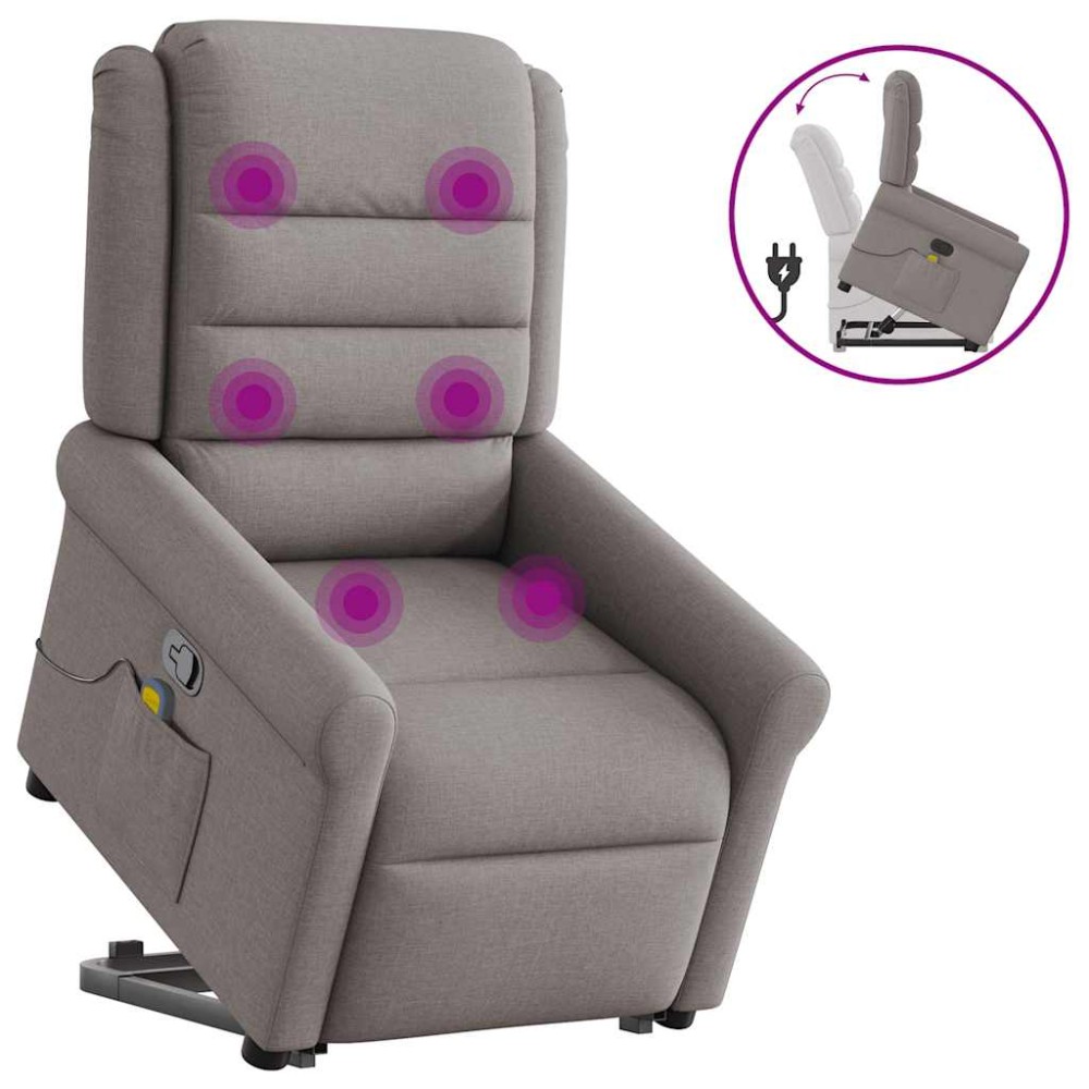 vidaXL Fotoliu rabatabil de masaj cu ridicare, gri taupe, textil