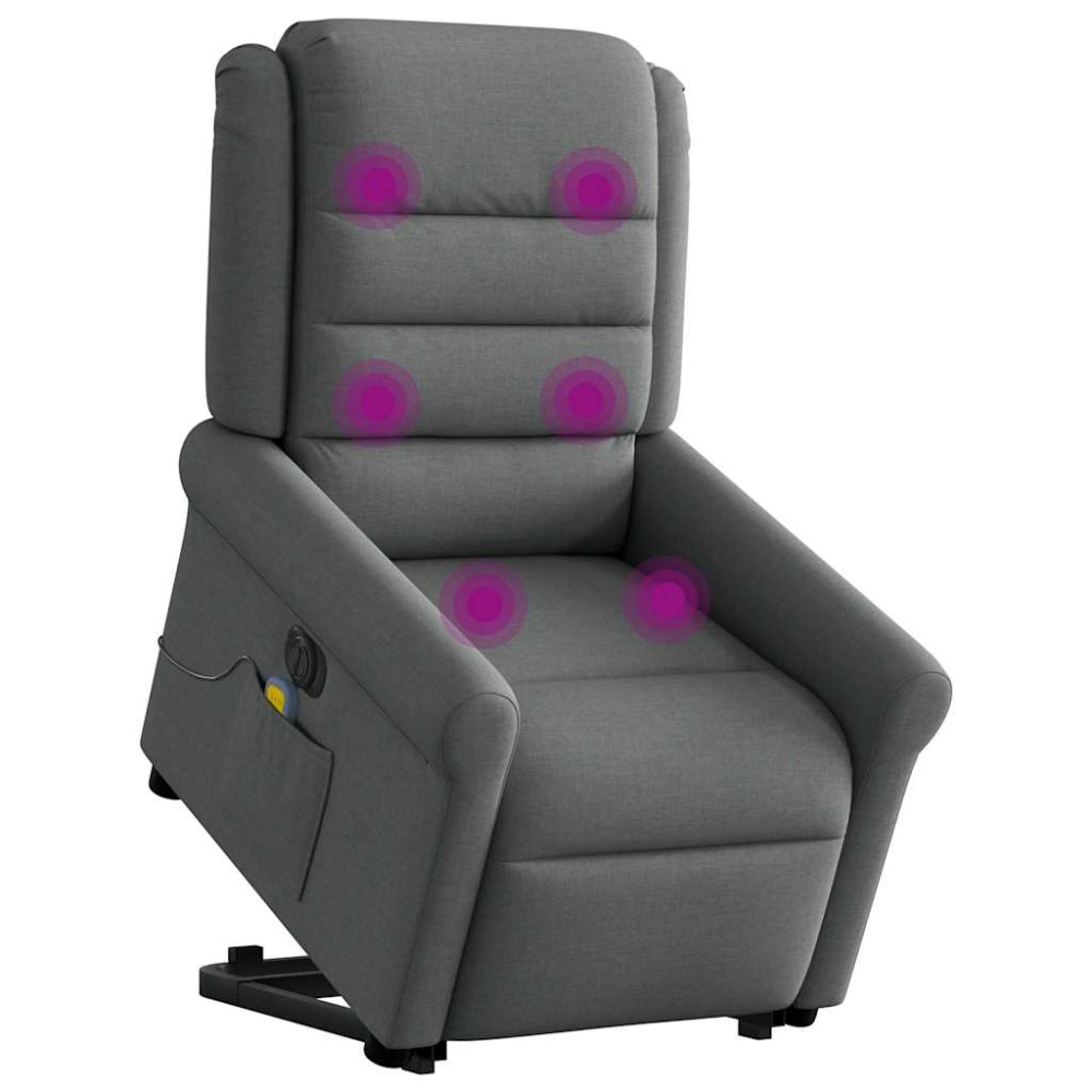 vidaXL Fotoliu electric masaj rabatabil cu ridicare, gri închis textil