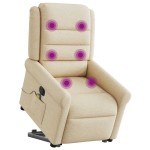 vidaXL Fotoliu electric de masaj rabatabil cu ridicare, crem, textil vidaXL Fotoliu electric de masaj rabatabil cu ridicare, crem, textil