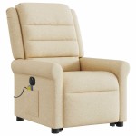 vidaXL Fotoliu electric de masaj rabatabil cu ridicare, crem, textil vidaXL Fotoliu electric de masaj rabatabil cu ridicare, crem, textil