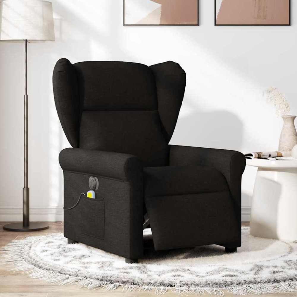 vidaXL Fotoliu electric de masaj rabatabil, negru, textil