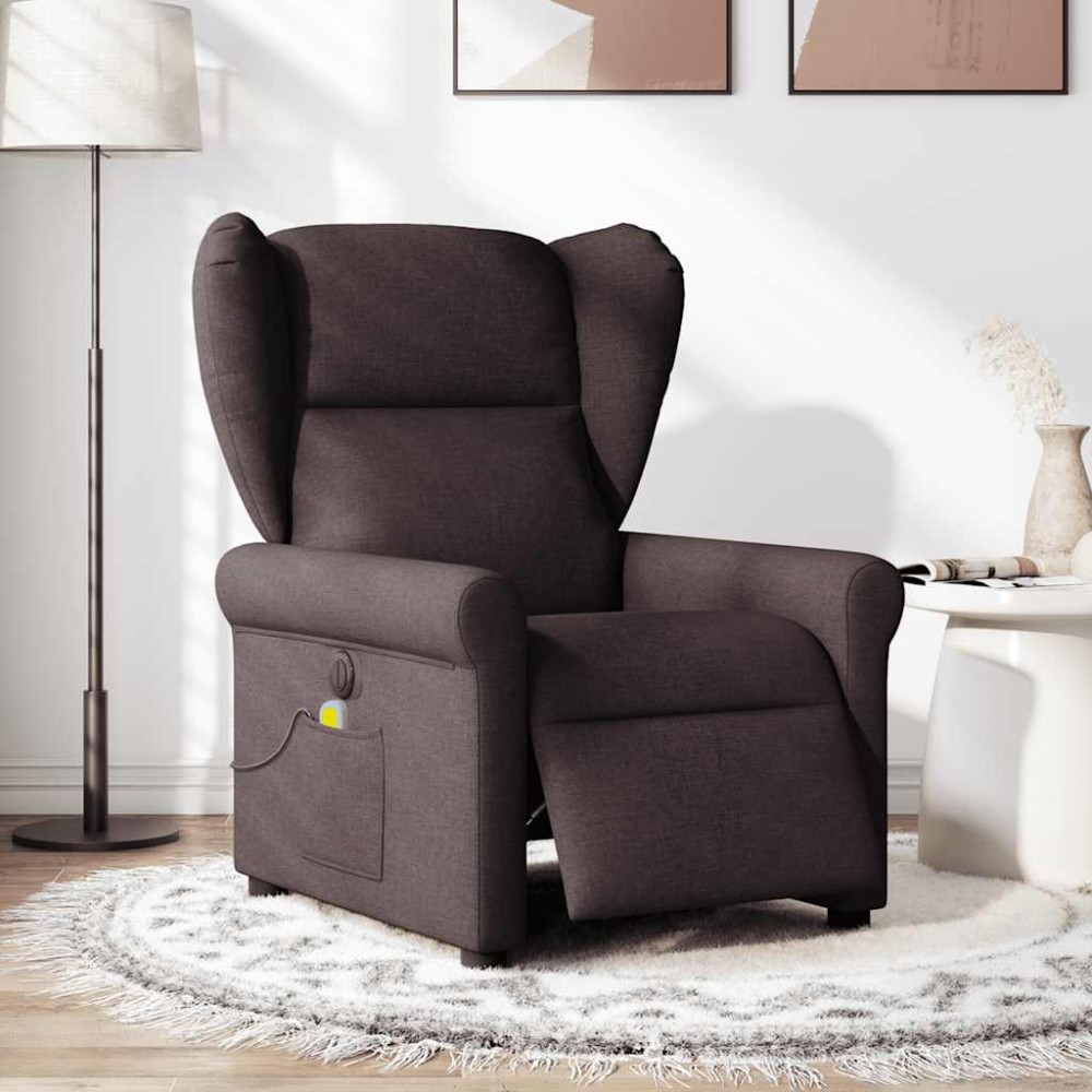 vidaXL Fotoliu electric de masaj rabatabil, maro închis, textil