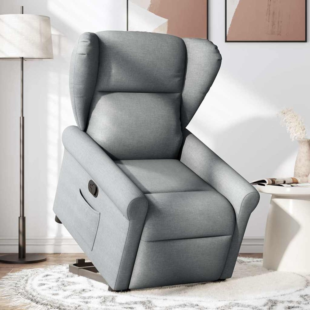 vidaXL Fotoliu rabatabil cu ridicare, gri deschis, material textil