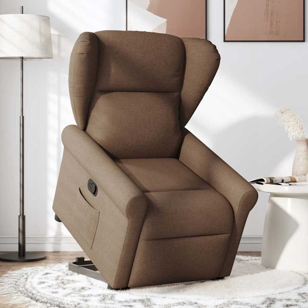 vidaXL Fotoliu rabatabil cu ridicare pe verticală, maro, textil