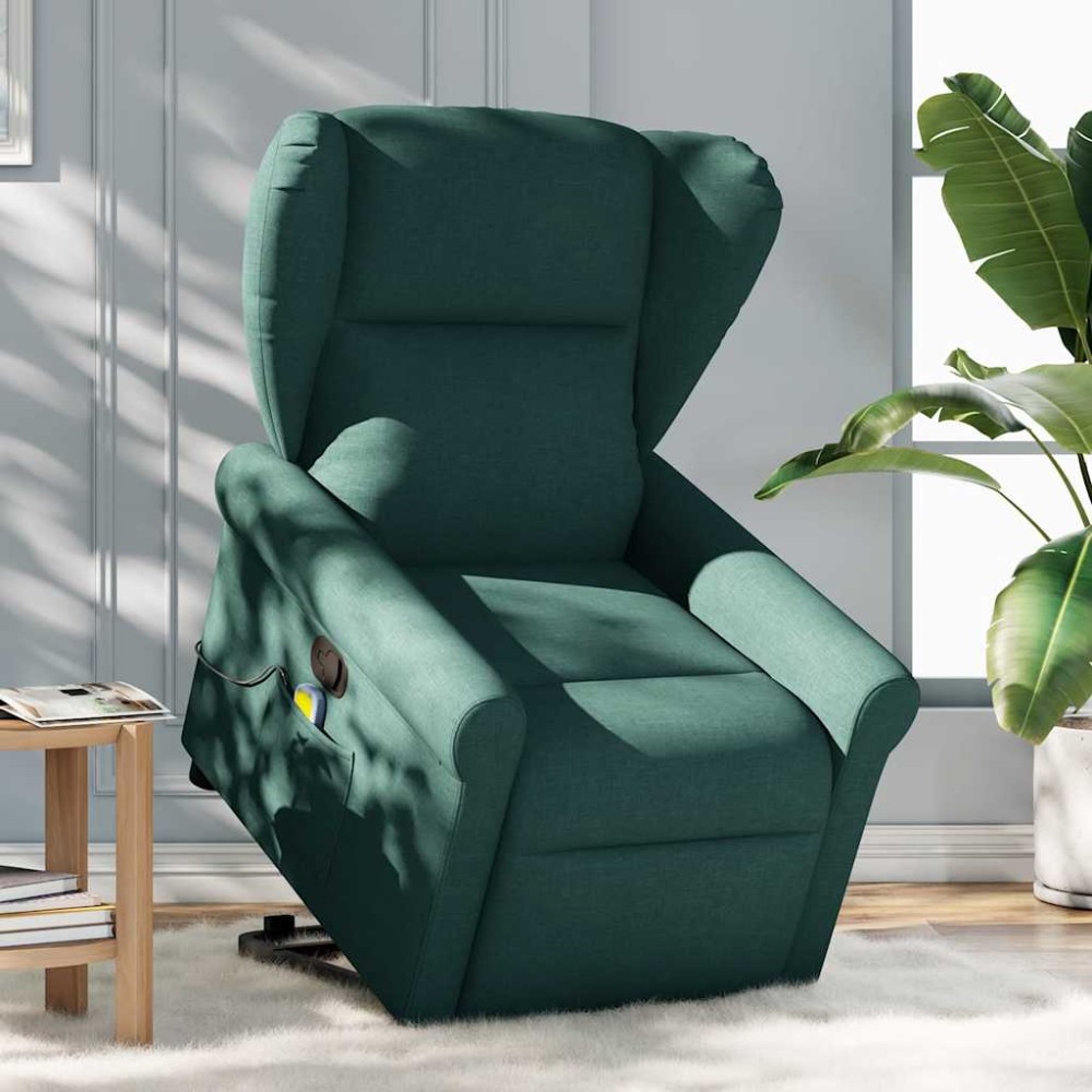 vidaXL Fotoliu rabatabil de masaj, cu ridicare, verde închis, textil