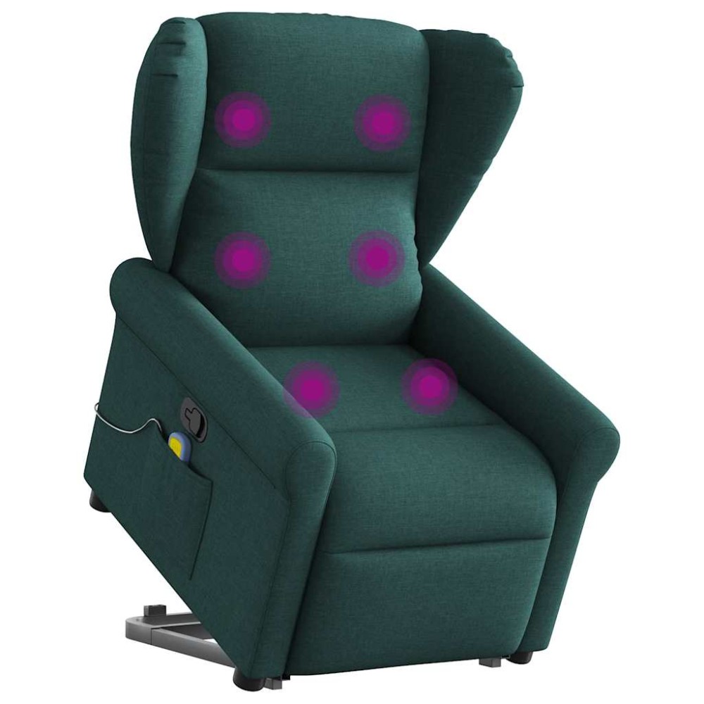 vidaXL Fotoliu rabatabil de masaj, cu ridicare, verde închis, textil